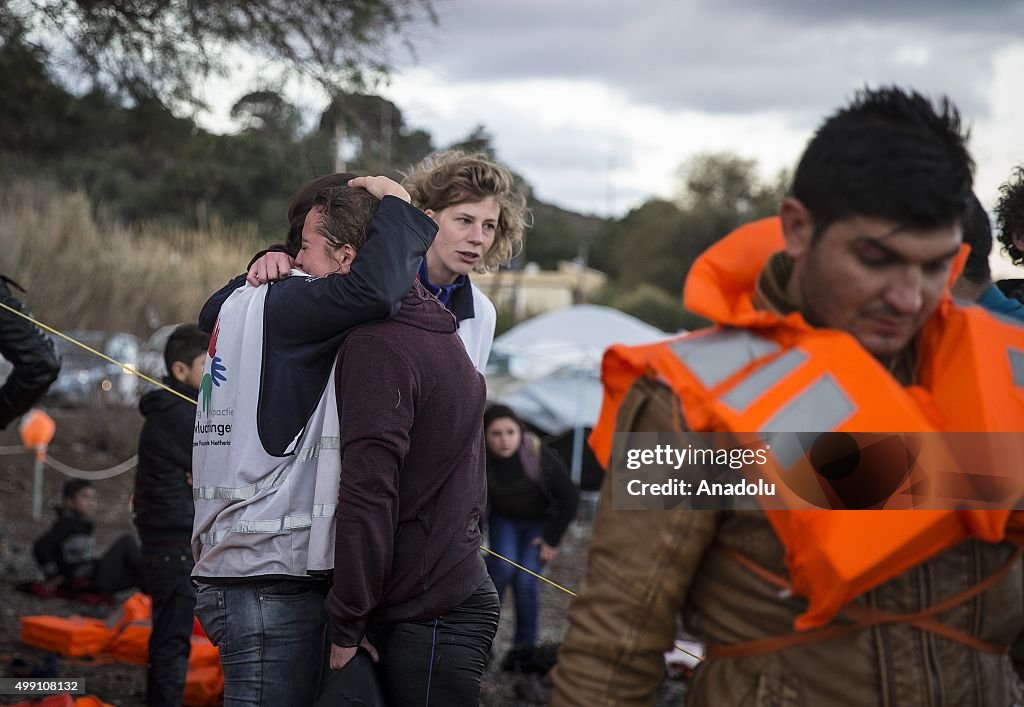 Refugees arrive in Greece's Lesbos Island