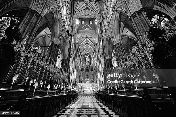 General view of the Quire inside Westminster Abbey on November 17, 2015 in London, England. Westminster Abbey houses over 1,000 years of history...