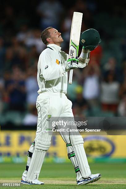 Peter Siddle of Australia looks to the sky after hitting the winning runs during day three of the Third Test match between Australia and New Zealand...