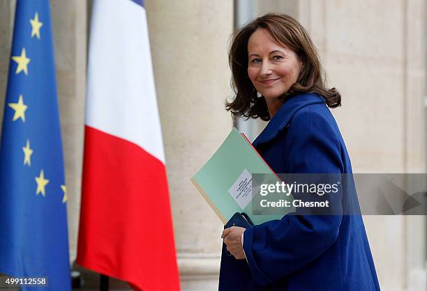 Segolene Royal, French Minister of Ecology, Sustainable Development and Energy arrives to attend a meeting with French President Francois Hollande at...