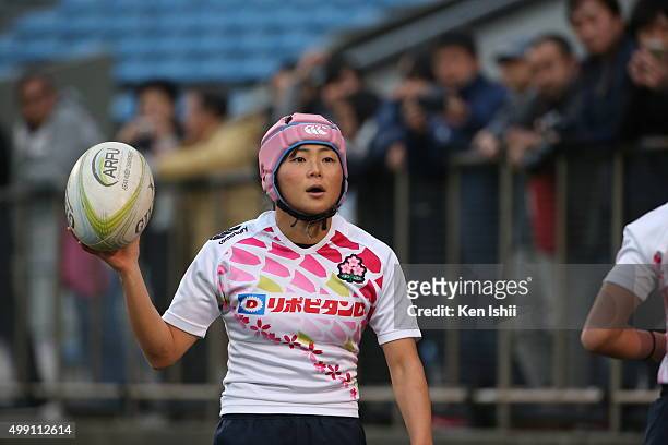 Keiko Kato of Japan warmup prior to the World Sevens Asia Olympic Qualification match between Japan and Kazakhstan at Prince Chichibu Stadium on...