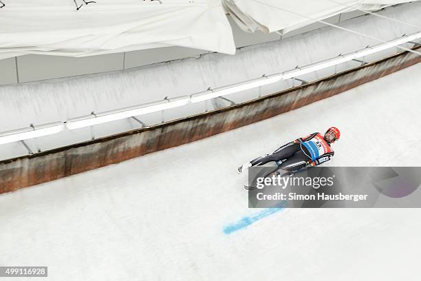 Andi Langenhan of Germany in action during the Viessmann Luge World Cup at Olympiabobbahn Igls on November 29, 2015 in Innsbruck, Austria.