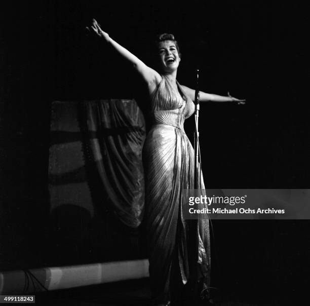 Actress Gloria DeHaven performs at Mocambo in Los Angeles, California.