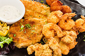 Fried seafood platter.