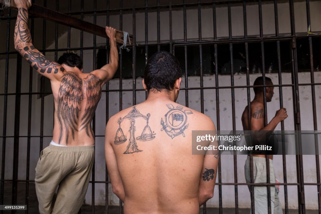 Prisoners working out inside prison, Brazil