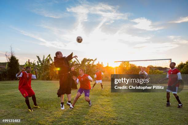 Priests from Santo Tomas de Vilanova seminary, play football against a team of international theology and philosophy students seminarians, Ourinhos.