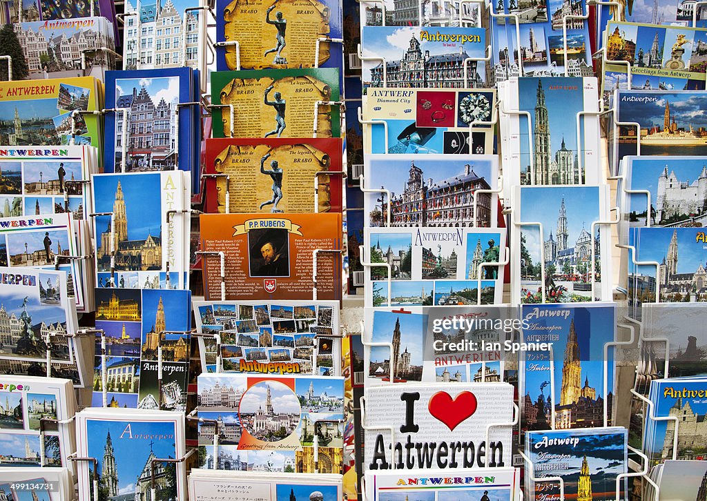 Close up of postcard display, Antwerp, Belgium