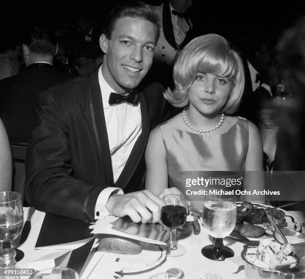 Actor Richard Chamberlain poses with guest during the Golden Globes in Los Angeles, California.