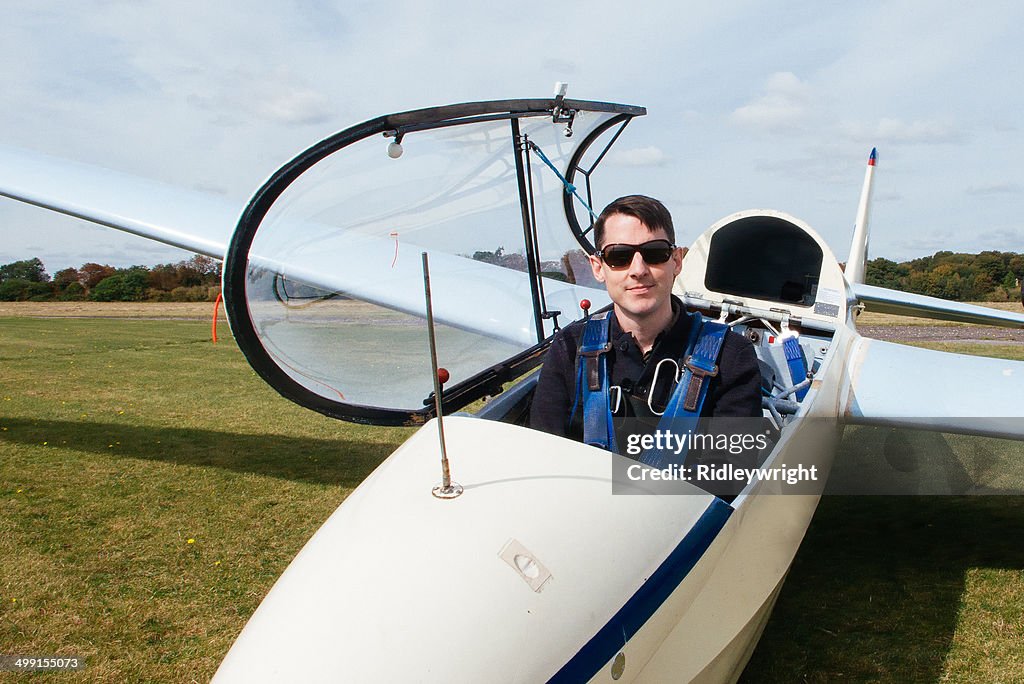 Man in glider before take off
