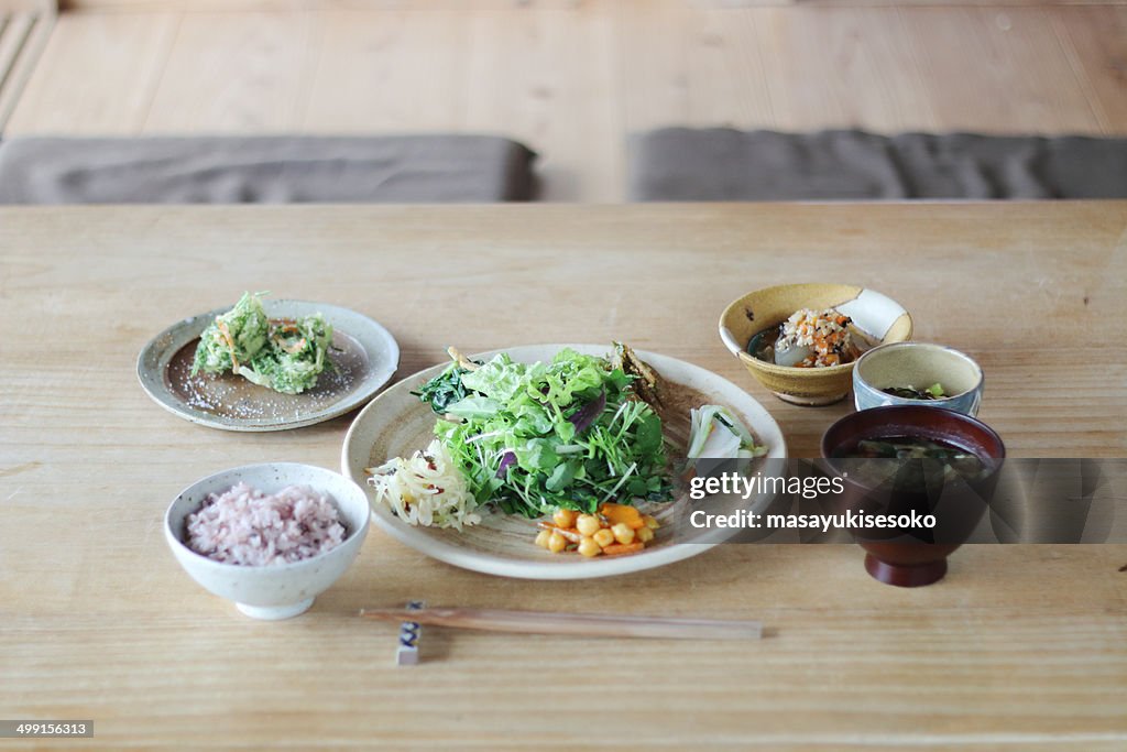 Japan, Dinner on wooden table