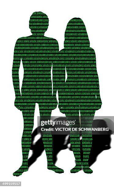 male and female with binary code - complicated math stock illustrations