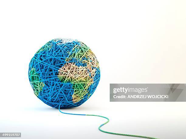 bildbanksillustrationer, clip art samt tecknat material och ikoner med globe made from string, artwork - miljöfrågor
