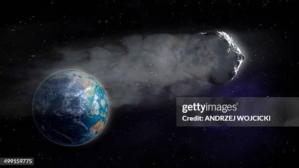 comet flying towards earth, artwork - comet stock illustrations
