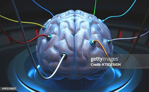 human brain with sensors, artwork - human brain stock illustrations
