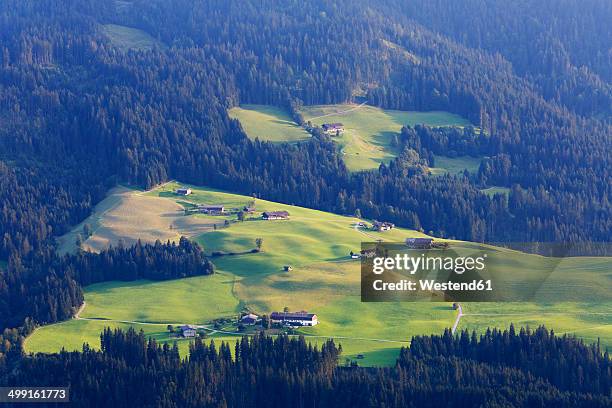 austria, tyrol, kitzbuehel alps, view from hohe salve to brixen valley, dispersed settlement grubenberg - hopfgarten stock pictures, royalty-free photos & images