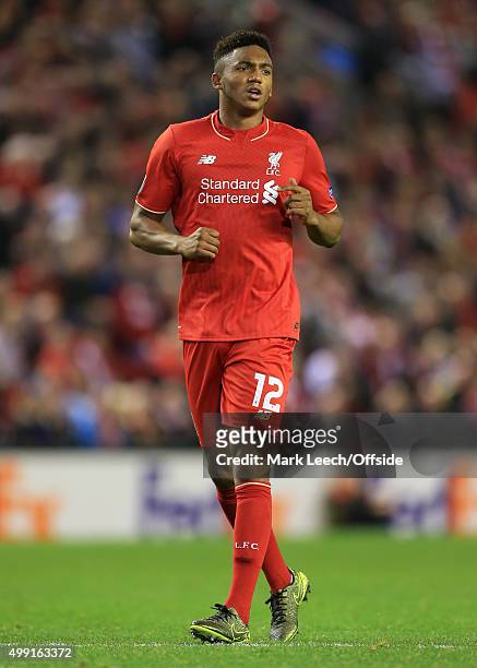 Joe Gomez of Liverpool in action during the UEFA Europa League Group B match between Liverpool and FC Sion on October 1, 2015 in Liverpool, England.