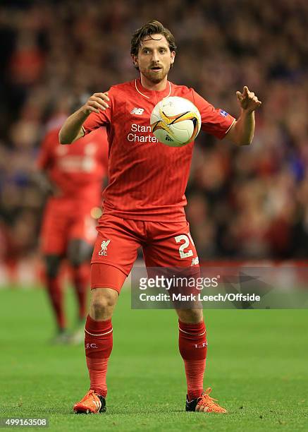 Joe Allen of Liverpool in action during the UEFA Europa League Group B match between Liverpool and Rubin Kazan on October 22, 2015 in Liverpool,...