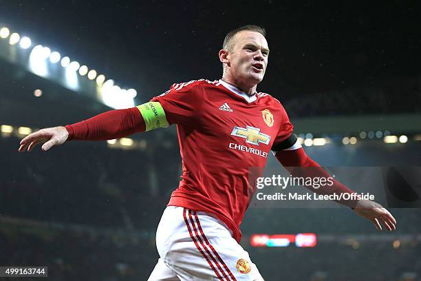 Wayne Rooney of Man Utd celebrates after scoring their 1st goal during the UEFA Champions League Group B match between Manchester United and CSKA...