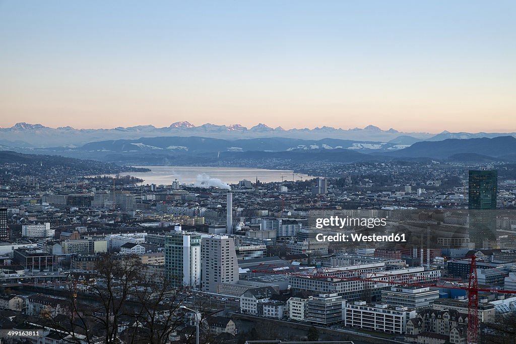 Switzerland, Zurich, view to city with Zurichsee in front of the Swiss Alp