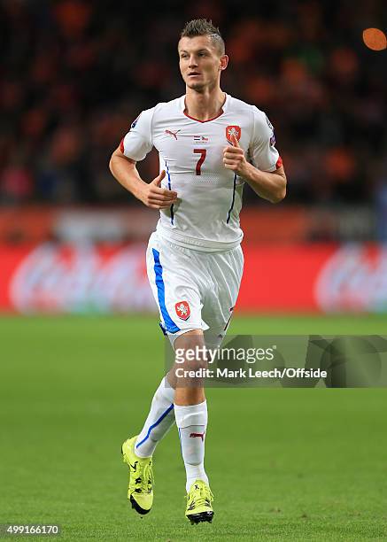 Tomas Necid of Czech Republic in action during the UEFA EURO 2016 Qualifying Group A match between the Netherlands and the Czech Republic at the...