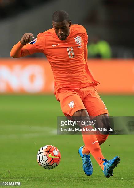 Georginio Wijnaldum of Netherlands in action during the UEFA EURO 2016 Qualifying Group A match between the Netherlands and the Czech Republic at the...