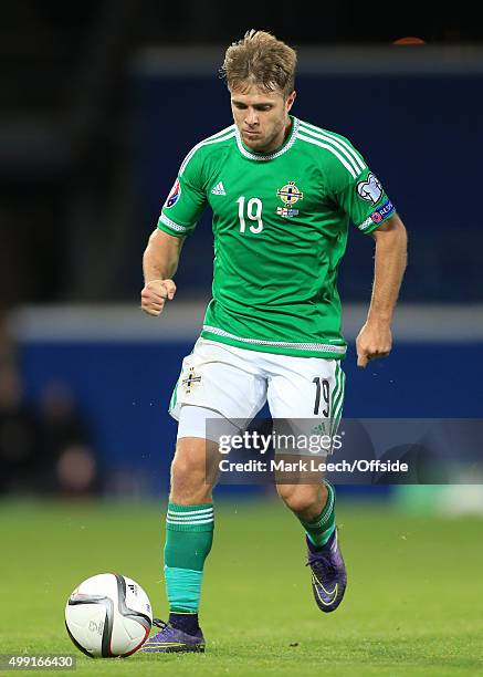 Jamie Ward of Northern Ireland in action during the UEFA EURO 2016 Qualifying Group F match between Northern Ireland and Greece at Windsor Park on...