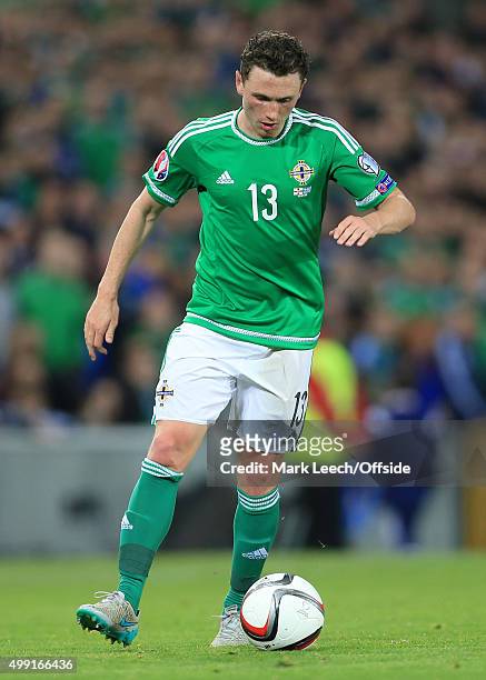 Corry Evans of Northern Ireland in action during the UEFA EURO 2016 Qualifying Group F match between Northern Ireland and Greece at Windsor Park on...