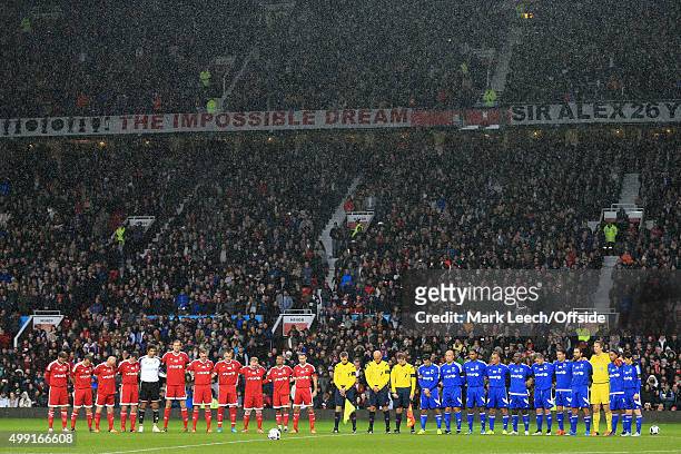 The two teams observe a minute's silence in memory of the victims of yesterday's terrorist attacks in Paris prior to David Beckham's Match For...