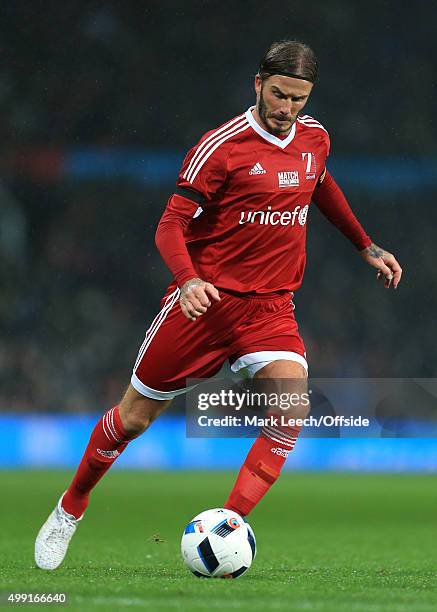 David Beckham of GB in action during David Beckham's Match For Children, in aid of UNICEF, between a Great Britain XI and a Rest of the World XI at...