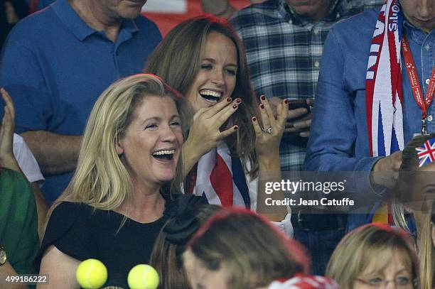 Kim Murray, wife of Andy Murray celebrates the victory of Great Britain after Andy won over David Goffin of Belgium during day three of the Davis Cup...