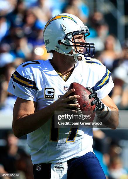 Philip Rivers of the San Diego Chargers looks to pass in the second quarter at EverBank Field on November 29, 2015 in Jacksonville, Florida.