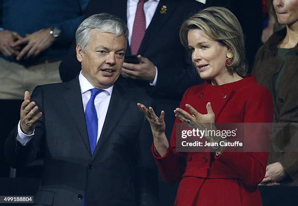 Didier Reynders, Belgian Deputy Prime Minister and Minister of Foreign Affairs and Queen Mathilde of Belgium attend the victory of Andy Murray over...