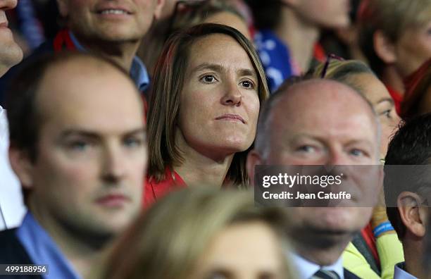 Former tennis champion Justine Henin of Belgium attends the victory of Andy Murray over David Goffin of Belgium during day three of the Davis Cup...