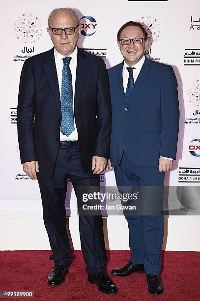 Claudio Gubitosi and Pietro Rinaldi on the red carpet at the regional premiere of The Idol co financed by the Doha Film Institute on the opening...