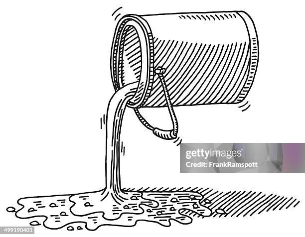 pouring paint bucket drawing - puddle stock illustrations