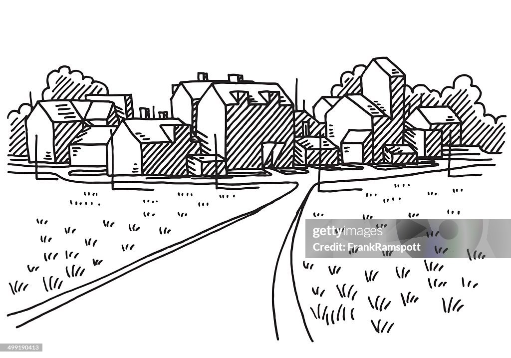 Village Landscape Road Drawing