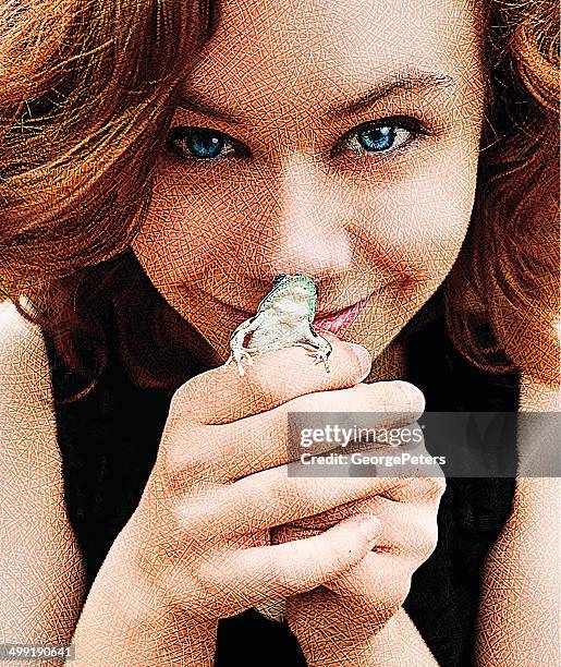 stockillustraties, clipart, cartoons en iconen met kissing frog and making a wish - woman frog hand