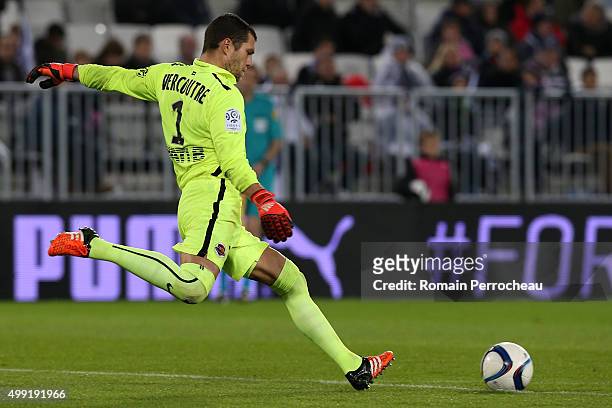 Stade Malherbe de Caen's goalkeeper Remy Vercoutre in action during the French Ligue 1 game between FC Girondins de Bordeaux and Stade Malherbe de...