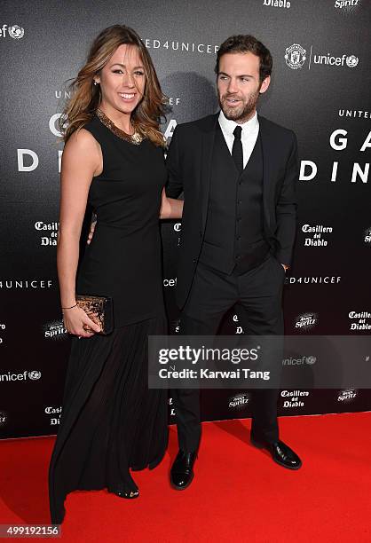 Juan Mata and Evelina Kamph attend the United for UNICEF Gala Dinner at Old Trafford on November 29, 2015 in Manchester, England.