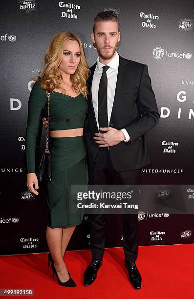 David de Gea and Edurne Garcia attend the United for UNICEF Gala Dinner at Old Trafford on November 29, 2015 in Manchester, England.