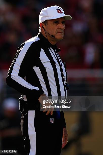 Referee Peter Morelli stands on the field during the NFL game between the San Francisco 49ers and the Arizona Cardinals at Levi's Stadium on November...