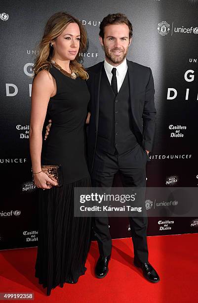 Juan Mata and Evelina Kamph attend the United for UNICEF Gala Dinner at Old Trafford on November 29, 2015 in Manchester, England.