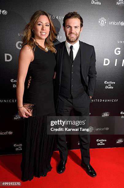 Juan Mata and Evelina Kamph attend the United for UNICEF Gala Dinner at Old Trafford on November 29, 2015 in Manchester, England.