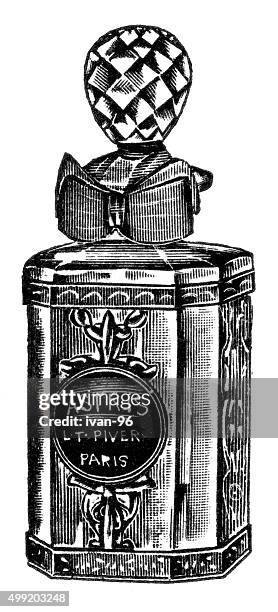 perfume bottle - woman spraying perfume stock illustrations