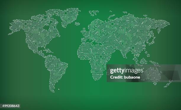 world map circuit board royalty free vector art background - homogeneous drawing stock illustrations