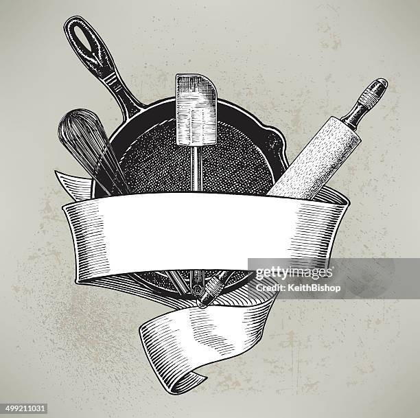 kitchen tools banner background retro style - cookware display stock illustrations