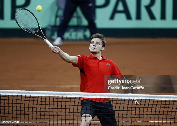 David Goffin of Belgium in action during his match against Andy Murray of Great Britain on day three of the Davis Cup Final 2015 between Belgium and...