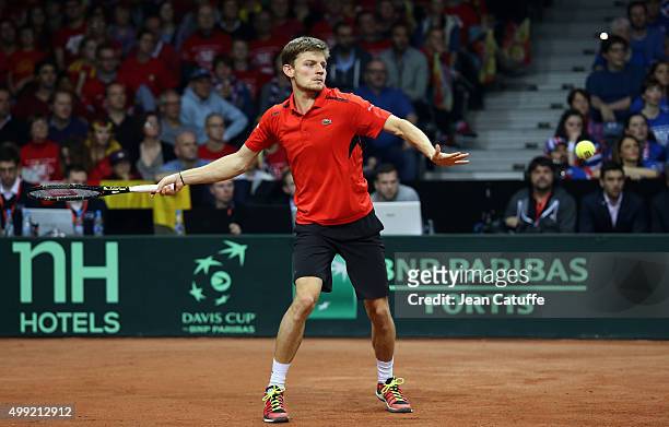 David Goffin of Belgium in action during his match against Andy Murray of Great Britain on day three of the Davis Cup Final 2015 between Belgium and...