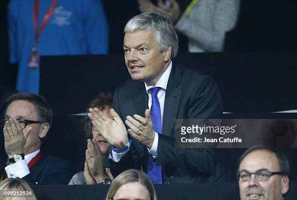 Didier Reynders, Belgian Deputy Prime Minister and Minister of Foreign Affairs attends the victory of Andy Murray over David Goffin of Belgium during...