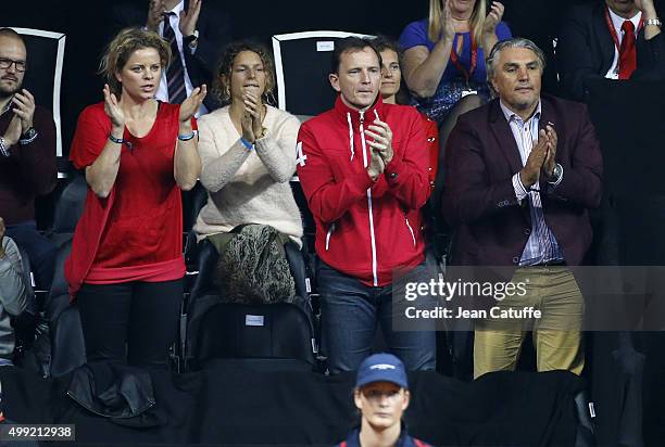 Former tennis champion Kim Clijsters, Edith de Maertelaere, ping pong champion Jean-Michel Saive, Alain Darcis, father of Steve Darcis attend the...